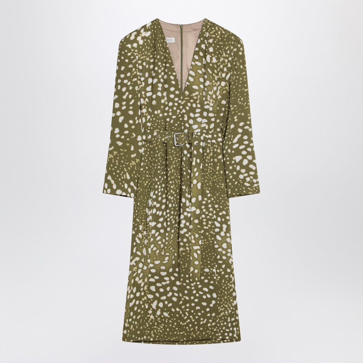 Dries Van Noten Dress with belt in khaki green print