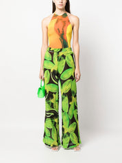 Louisa Ballou Trousers Green wide-leg cotton-silk