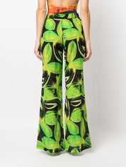 Louisa Ballou Trousers Green wide-leg cotton-silk