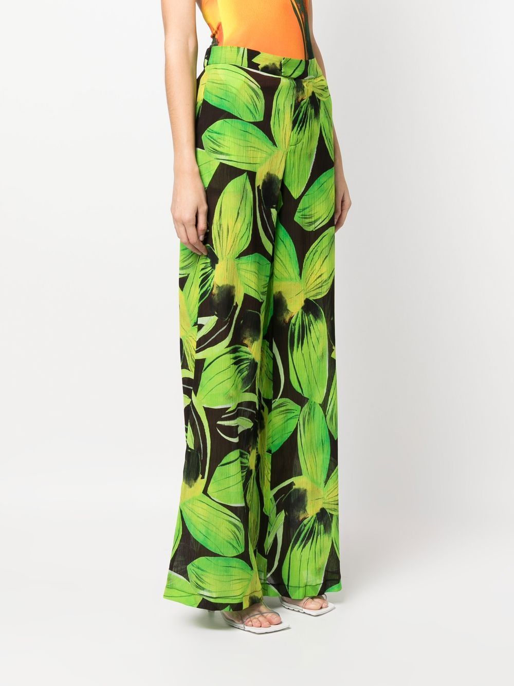 Louisa Ballou Trousers Green wide-leg cotton-silk