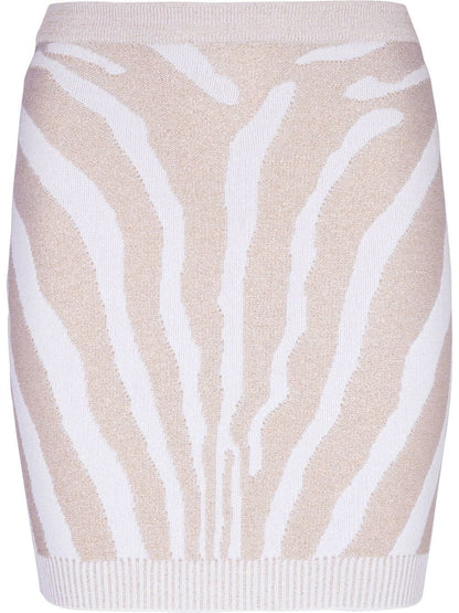Balmain white knitted zebra-print mini skirt