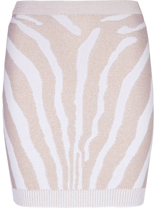 Balmain white knitted zebra-print mini skirt