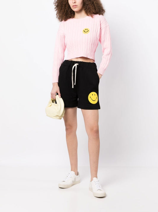 Joshua Sanders Black Cotton Shorts with Smiley Print