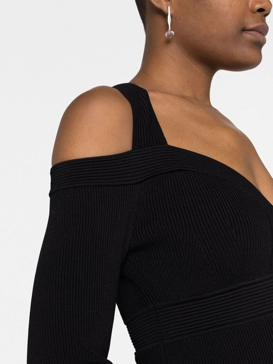 Alexander McQueen Dresses Black — Ribbed Asymmetric Mini