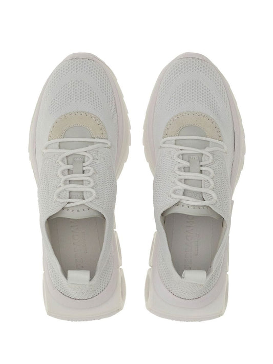 Ferragamo Sneakers in White Calf Leather — Low‑Top Gancini