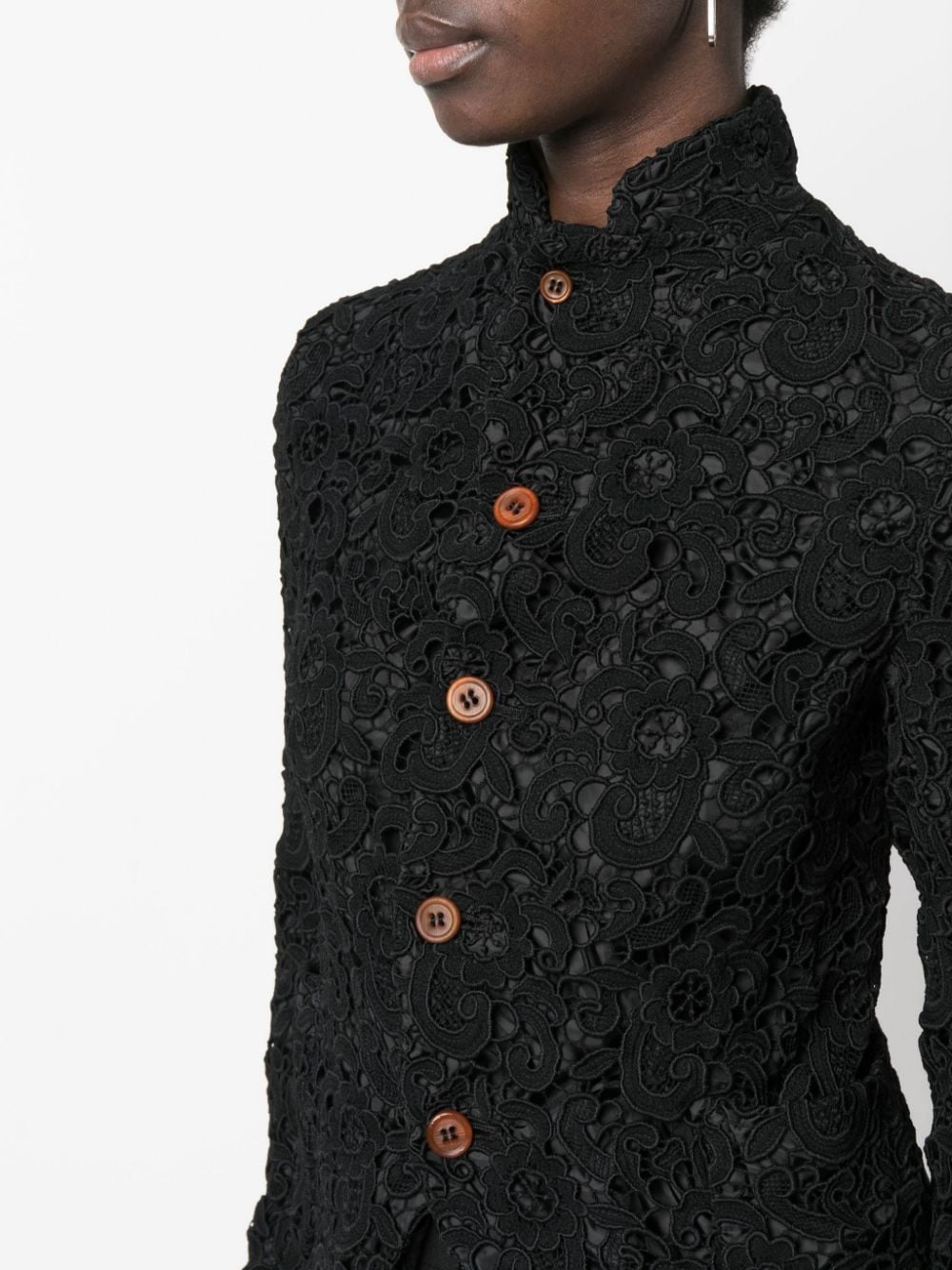 Comme Comme Jackets Black floral-embroidered jacket
