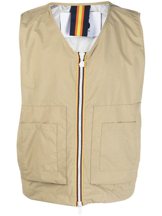 K-Way R&D Beige V‑Neck Gilet — Water‑Repellent Sweater