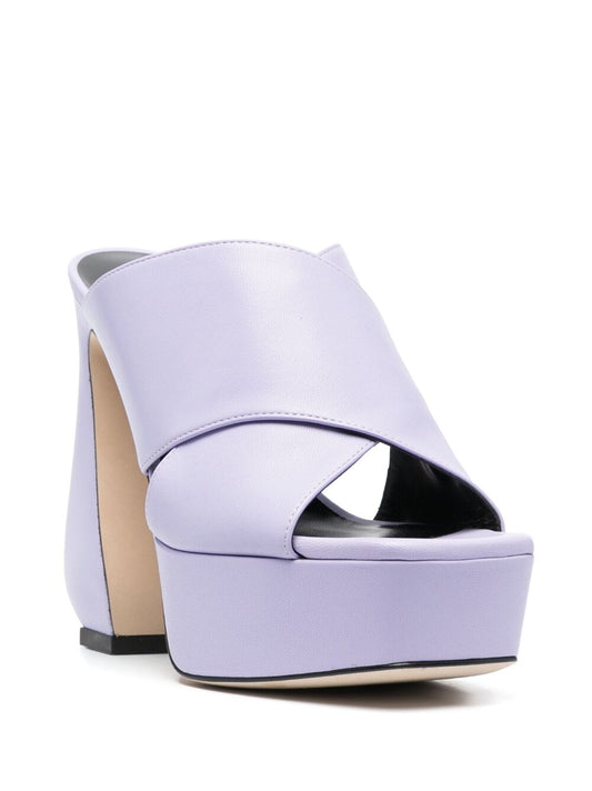 Lilac Leather Platform Sandals — Si Rossi