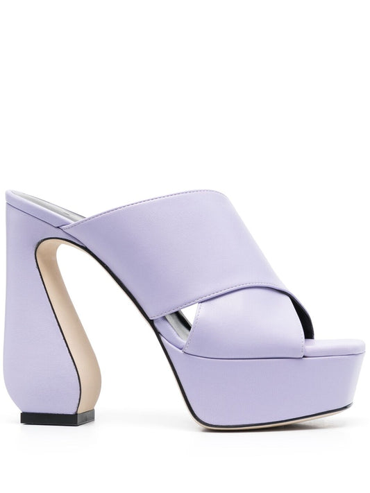 Lilac Leather Platform Sandals — Si Rossi