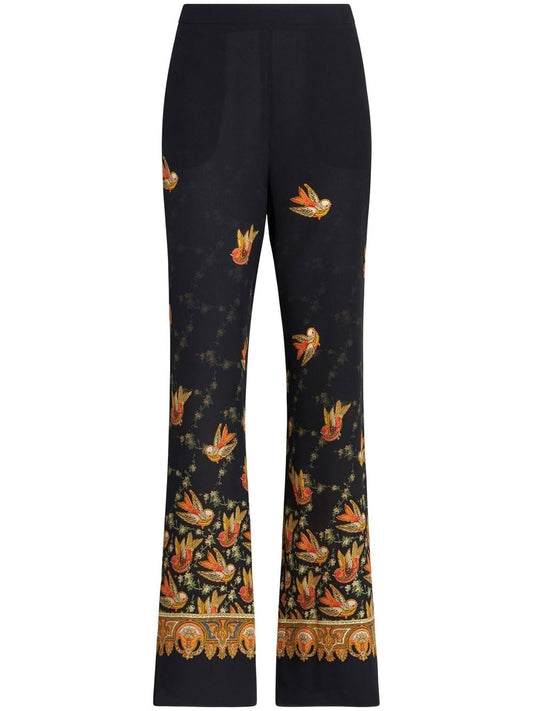 Etro Trousers Black — Silk Paisley Straight Trousers