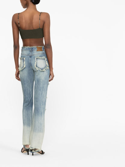 Blue Distressed Straight‑Leg Jeans — Rui RUI