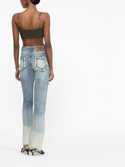 Blue Distressed Straight‑Leg Jeans — Rui RUI