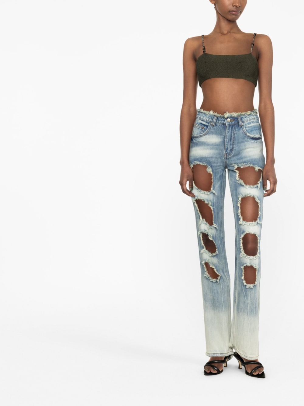 Blue Distressed Straight‑Leg Jeans — Rui RUI