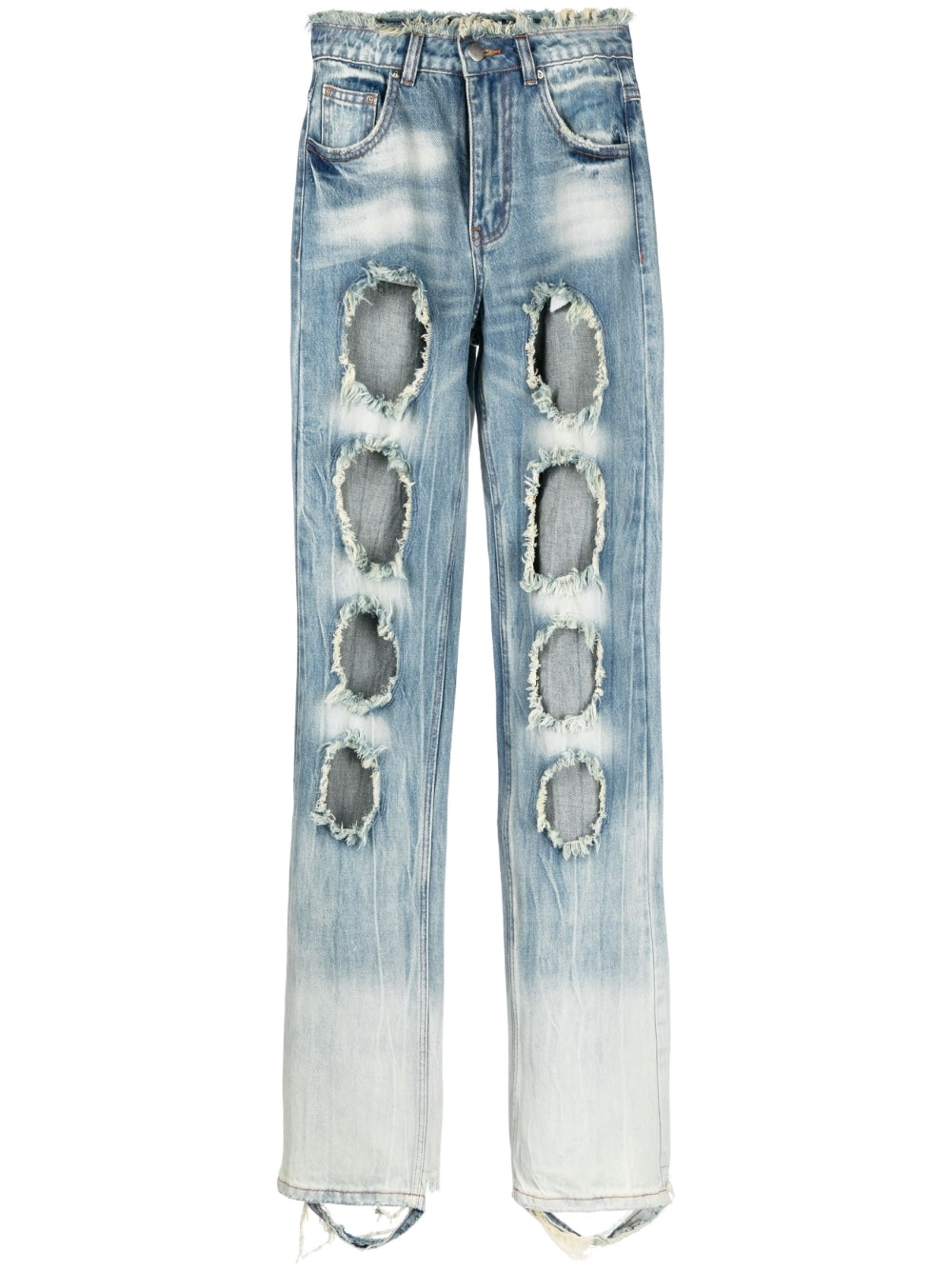 Blue Distressed Straight‑Leg Jeans — Rui RUI