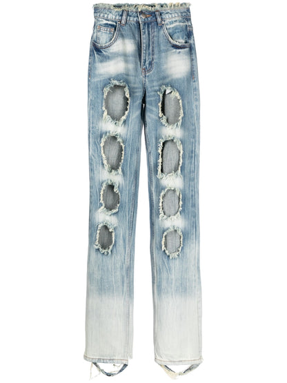 Blue Distressed Straight‑Leg Jeans — Rui RUI