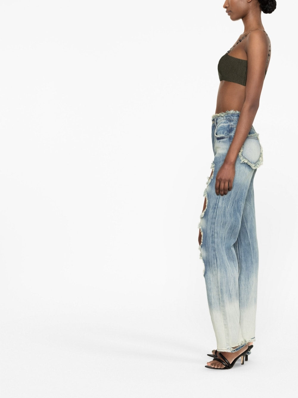 Blue Distressed Straight‑Leg Jeans — Rui RUI