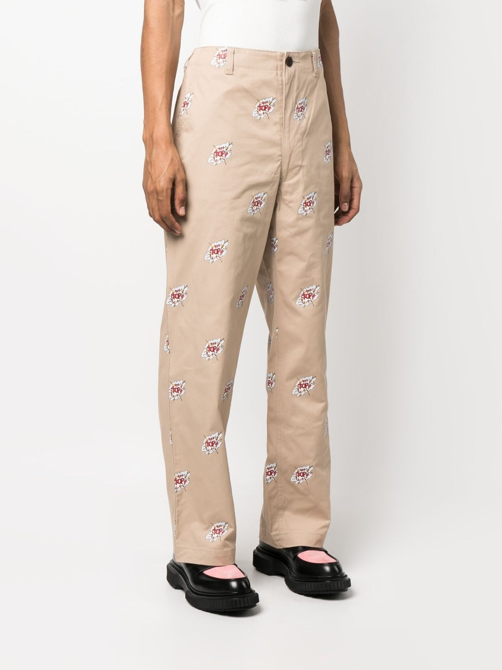 Pantalon Junya Watanabe en coton beige imprimé graphique