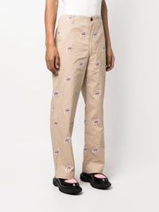 Pantalon Junya Watanabe en coton beige imprimé graphique