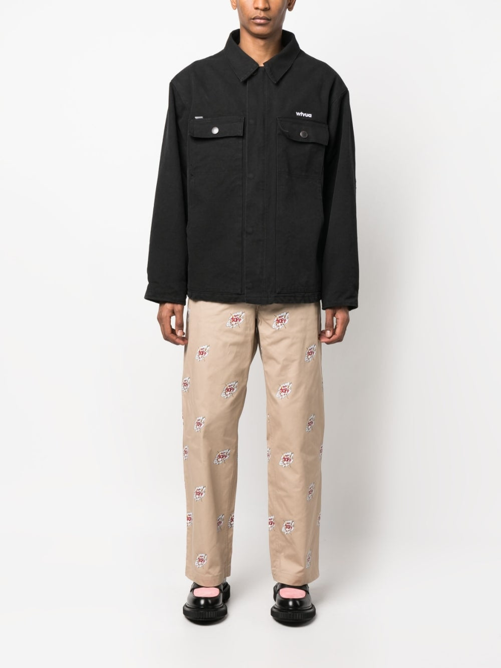Pantalon Junya Watanabe en coton beige imprimé graphique