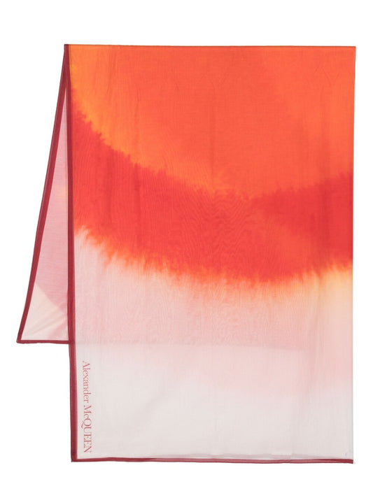 Alexander McQueen Scarfs Pink — Gradient Logo Silk‑Cotton Scarf