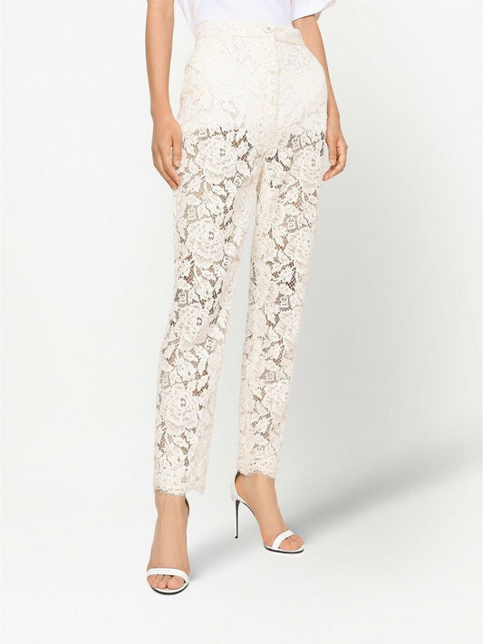 Dolce & Gabbana White Cotton Lace Trousers