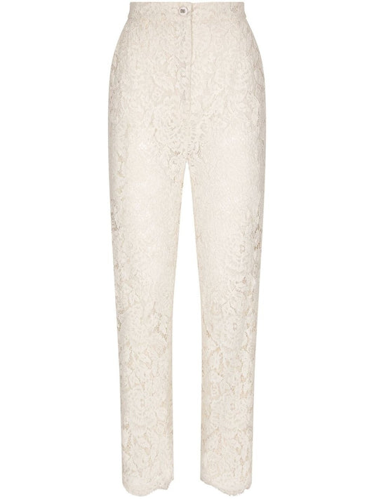 Dolce & Gabbana White Cotton Lace Trousers