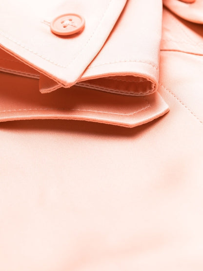 Off White Pink Satin Twist‑Detail Shirt Dress