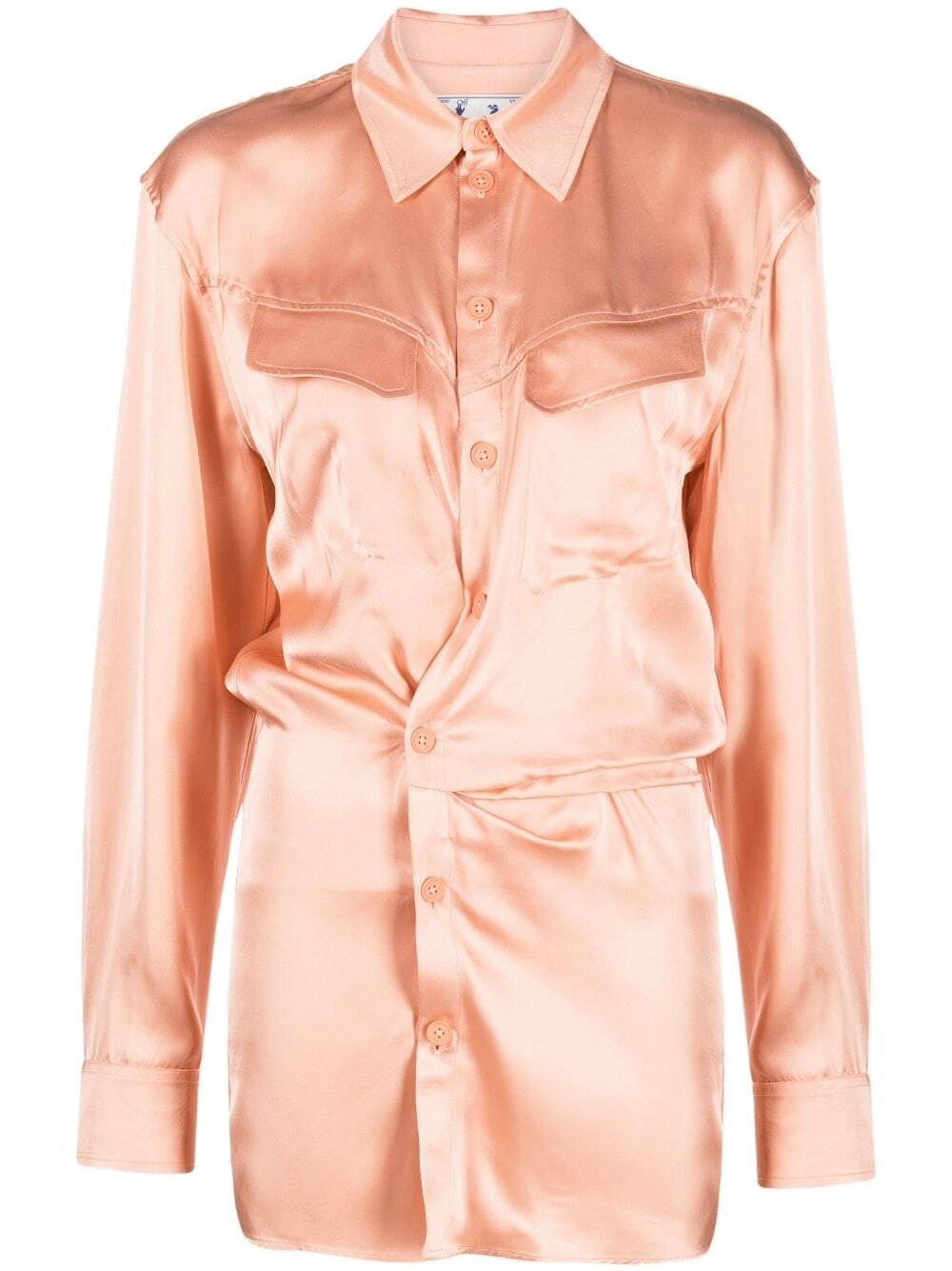 Off White Pink Satin Twist‑Detail Shirt Dress