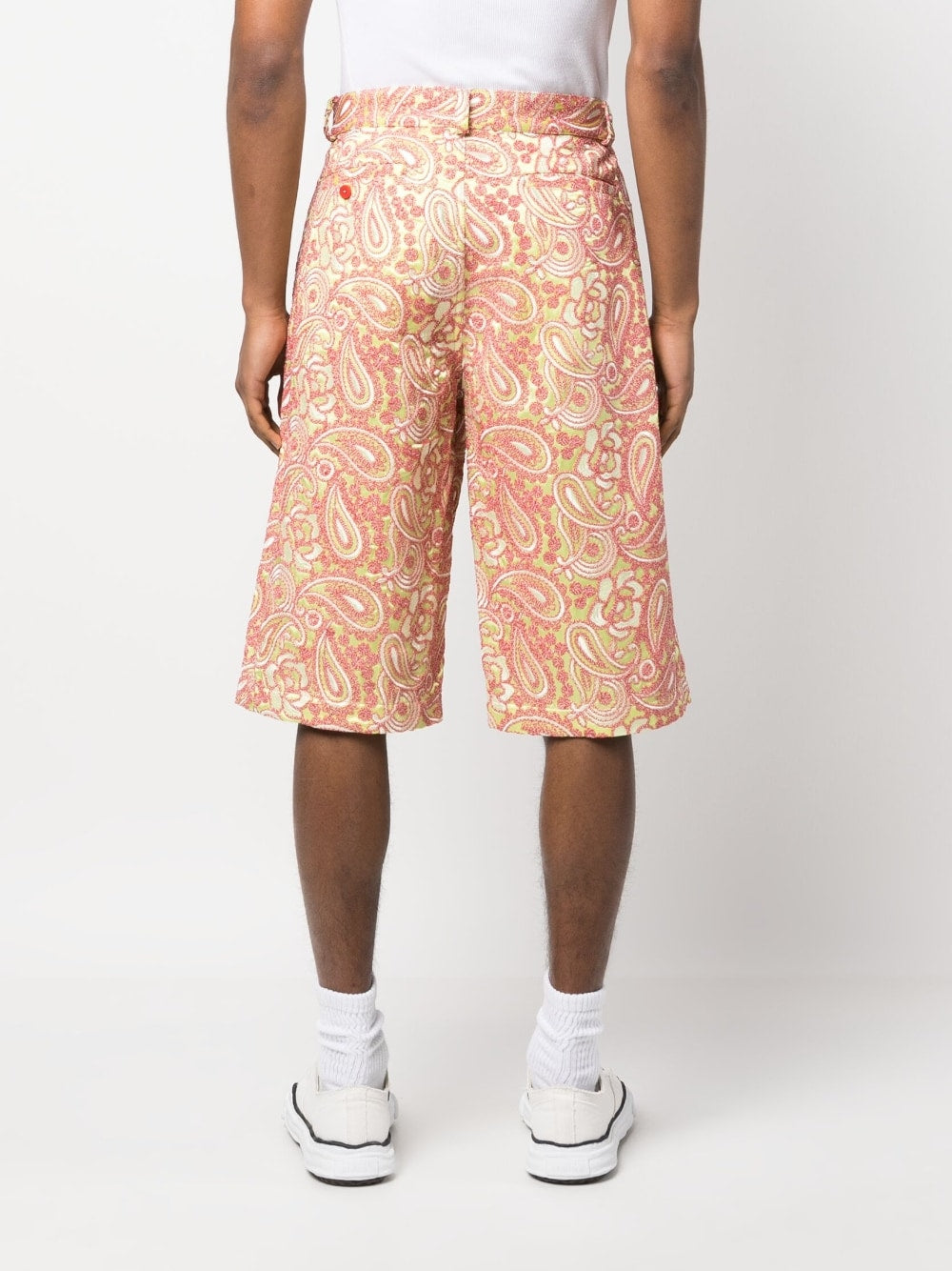 Short Bluemarble Broderie florale rouge