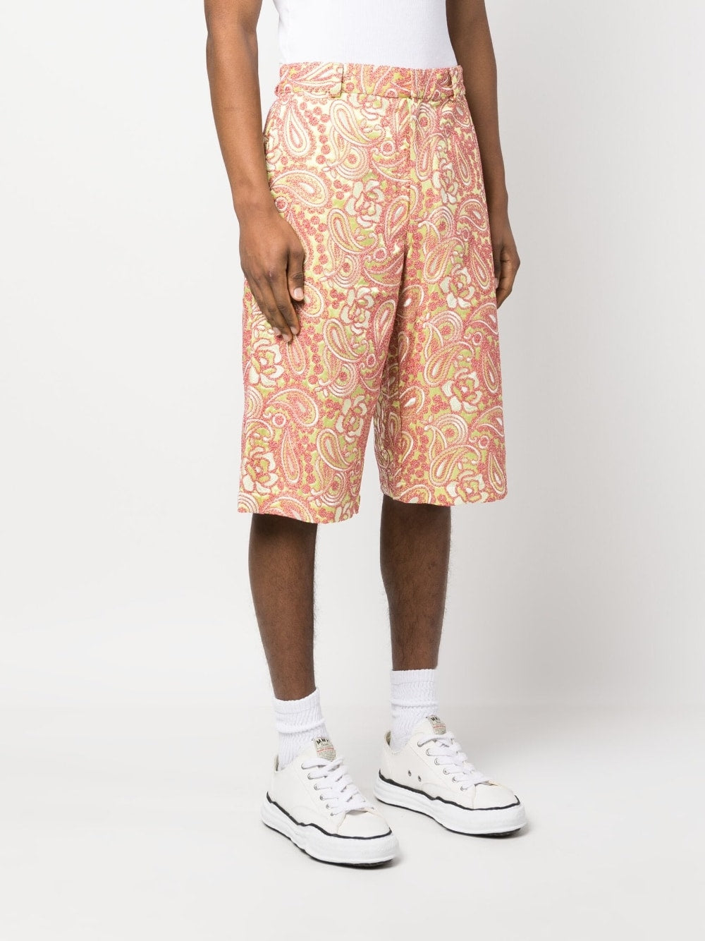 Short Bluemarble Broderie florale rouge