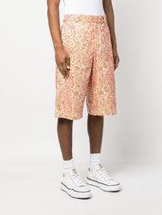 Short Bluemarble Broderie florale rouge