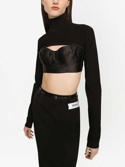 Dolce & Gabbana Black Cropped High‑Neck Sweater