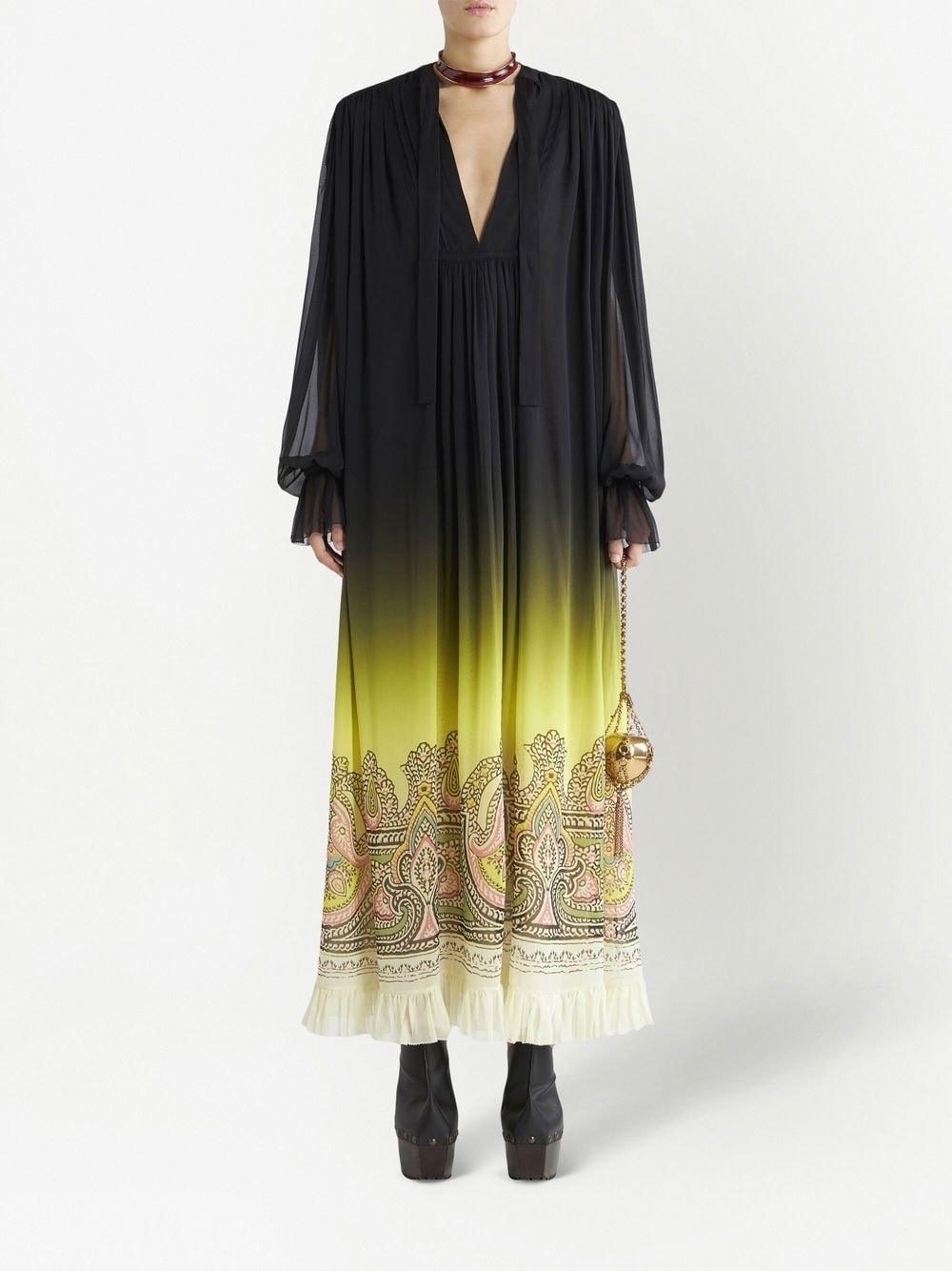 Black Silk Paisley-Print Dress — Etro