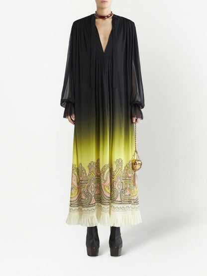 Black Silk Paisley-Print Dress — Etro