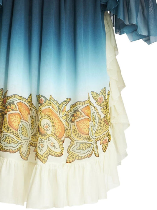 Etro Blue Silk Paisley-Print Dress