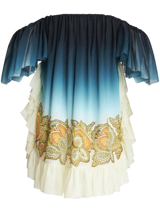 Etro Blue Silk Paisley-Print Dress