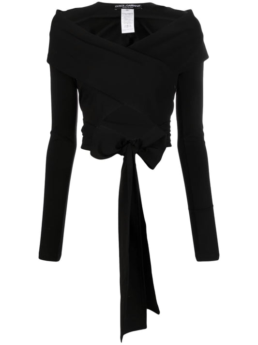 Top Dolce &amp; Gabbana con diseño cruzado de jersey elástico negro