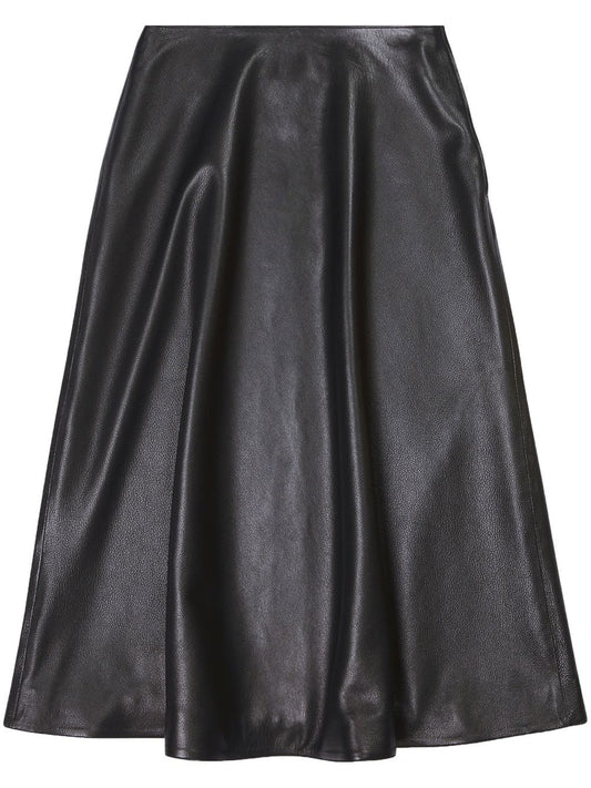 Jupes Balenciaga Midi en cuir noir, coupe trapèze