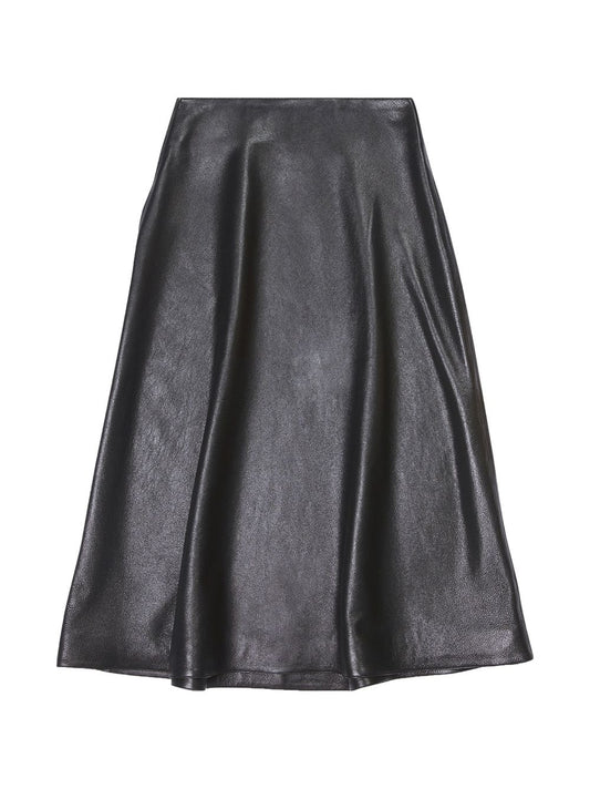 Jupes Balenciaga Midi en cuir noir, coupe trapèze
