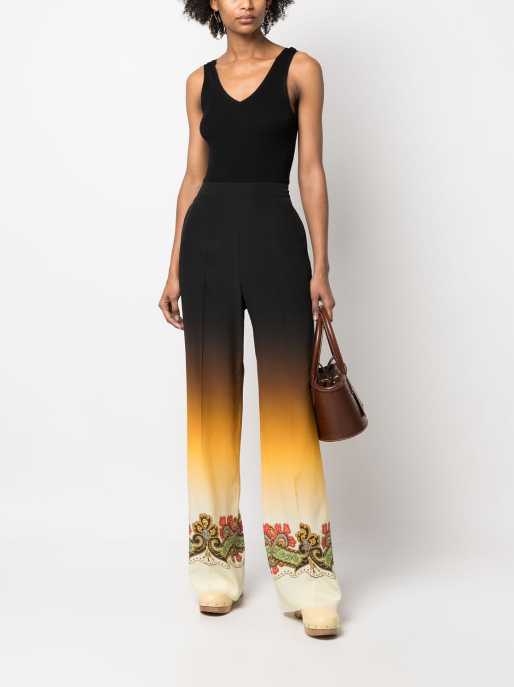 Etro Black Silk Straight‑Leg Trousers