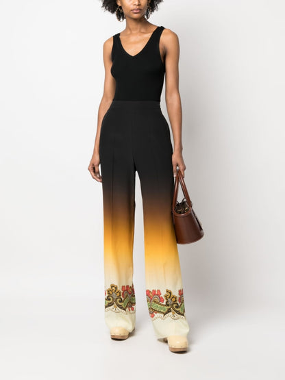 Etro Black Silk Straight‑Leg Trousers