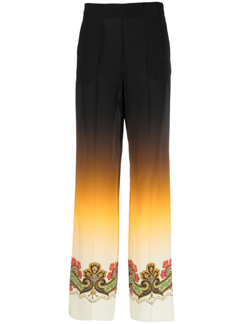Etro Black Silk Straight‑Leg Trousers