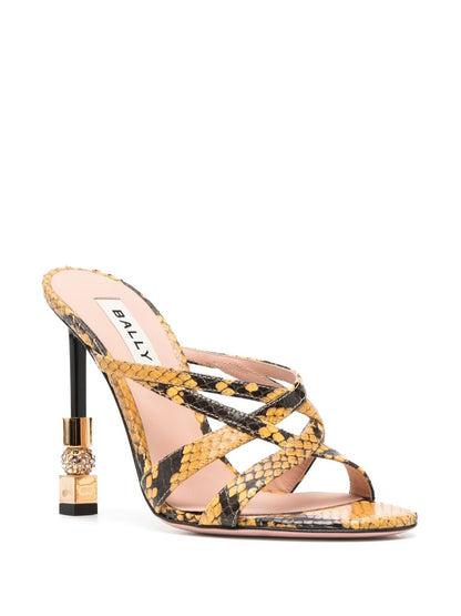 Bally Yellow Snakeskin-Print Leather Mules
