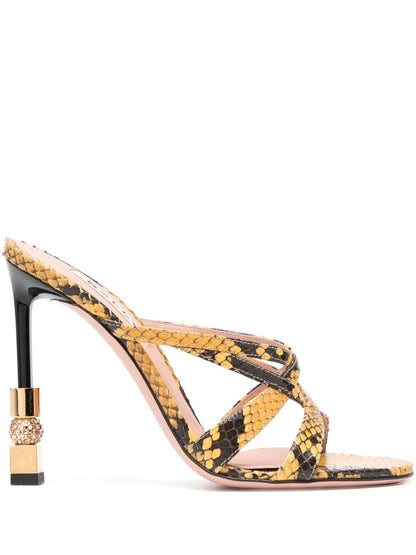 Bally Yellow Snakeskin-Print Leather Mules