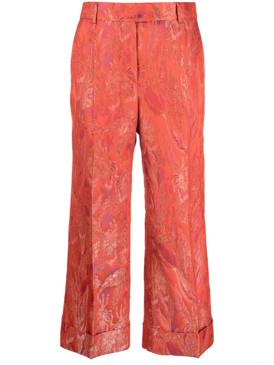 Red Cropped Jacquard Trousers — Alberto Biani