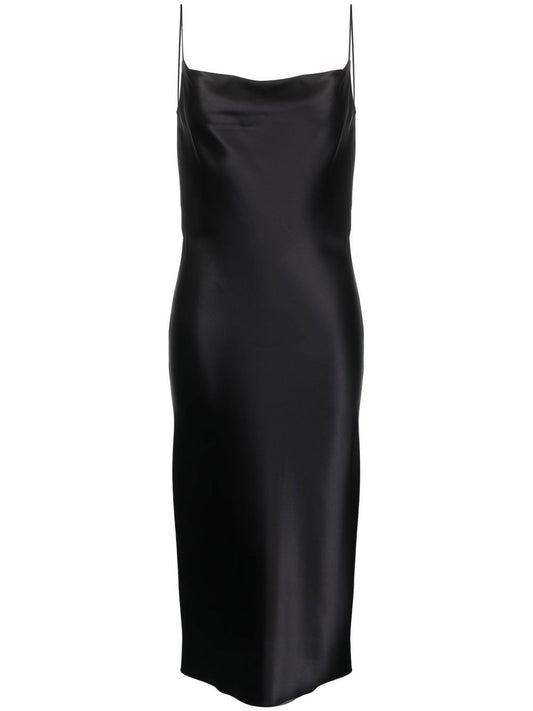 Black Silk Midi Dress — Armarium Spaghetti-Strap Elegance