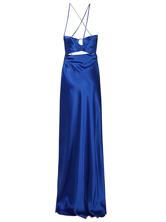 THE SEI Dresses Blue — Asymmetric Silk Long Dress