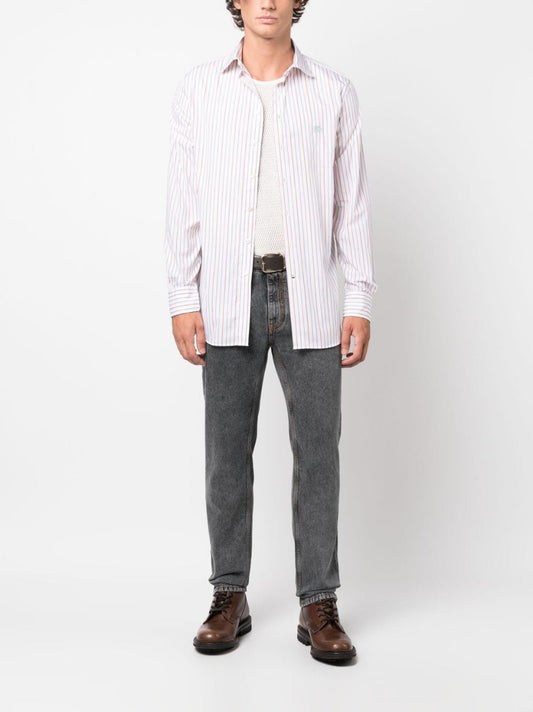 Etro grey striped cotton shirt — refined embroidered shirt