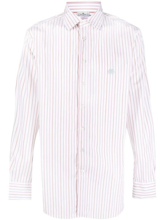 Etro grey striped cotton shirt — refined embroidered shirt