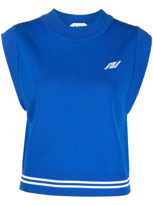 Autry Blue Sweater — Embroidered Logo Knit